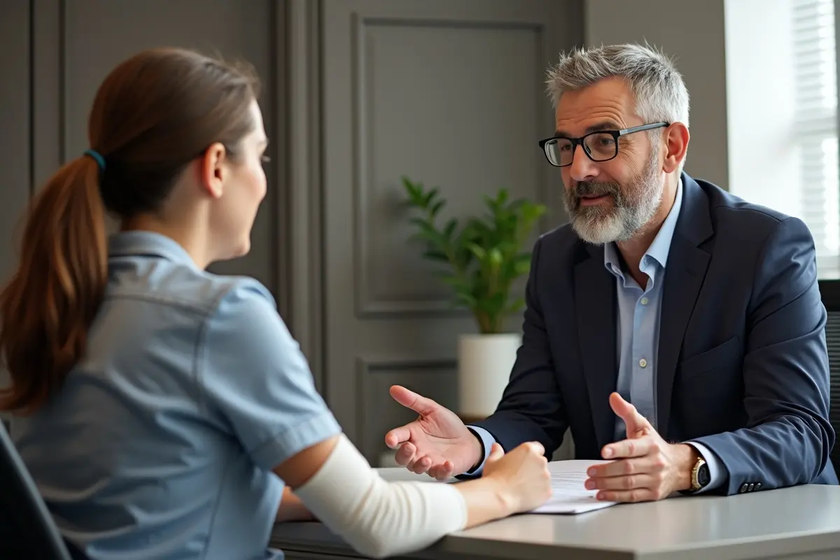 injured person discussing compensation options with lawyer