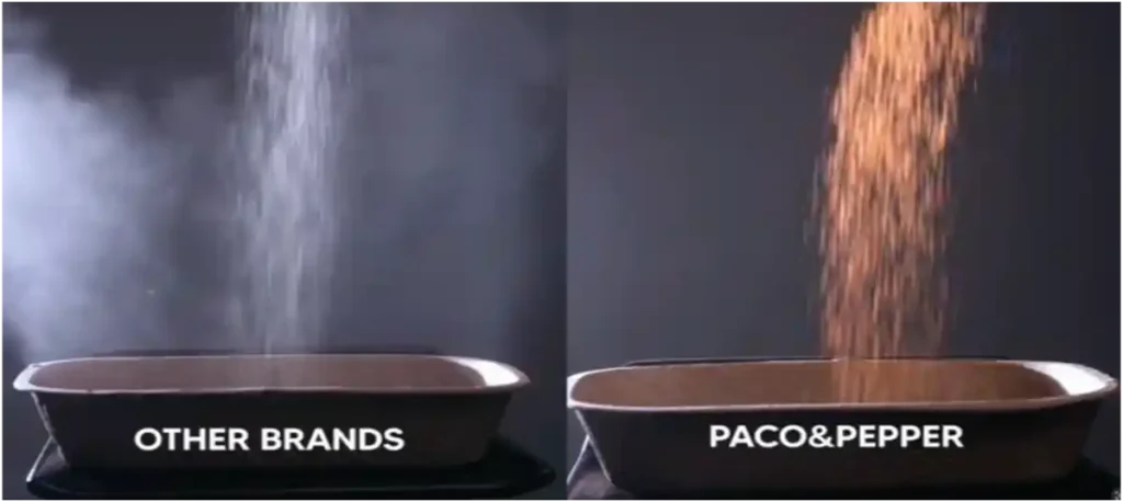 side by side comparison of low dust cat litter performance